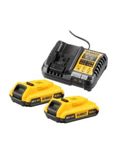 Set à 2 accu's 18V 2.0Ah + lader, fabr. DeWalt - type DCB1104D2-QW